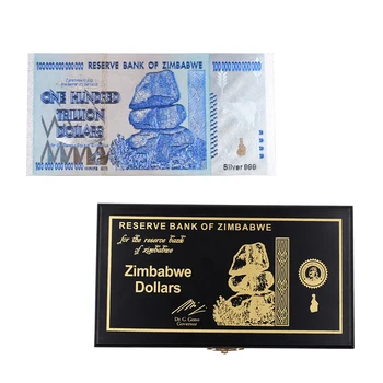 100 Trilijonų Zimbabvės Dolerių Aukso Banknotų Padirbtų Pinigų Sąskaitas 24k Aukso Folija Banknotų su būda Kalėdų Dovanos, 50pcs/daug