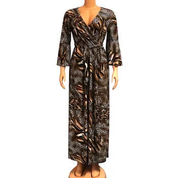 2020 Naują Atvykimo Afrikos Suknelės Moterims Mados Vasaros Seksualus V-Kaklo Leopardas Spausdinti Elegantiškas Afrikos Moterų Suknelė Su Diržu
