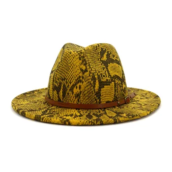 2021 Naujas Stilius Snakeskin Spausdinimo Moterų, Vyrų Pločio Kraštų Fedora Skrybėlę Suaugusiųjų Klasika Juntamas Rudas Diržas Vintage Jazz Panama Kepurė