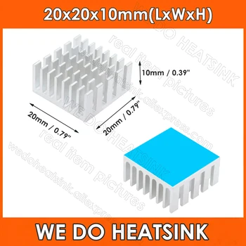 20x20x10mm Sidabro Aliuminio Heatsink Radiatorių plokštės Šilumos Kriaukle Su Šilumos Lipni Asamblėjos Juosta