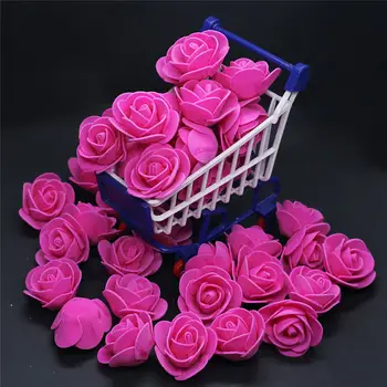 50pcs 100vnt 200pcs Pigūs Mini Hot Pink PE Putos, Rožių Galvos Netikrą Gėlių Rankų darbo Vestuvių Dekoravimas