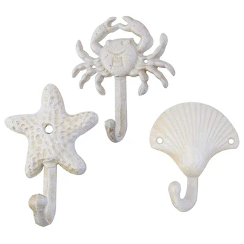 6 Žvaigždė Seashell Krabų Ketaus Dekoratyvinės Sienų Kabliukai Dangomis, Prijuostės Rankšluosčių Kabliukai Beach Vandenyno Tema, Metaliniai Kabliai