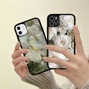 Bijūnų gražių gėlių Telefono dėklas Silikoninis KOMPIUTERIS+TPU Case for iPhone 11 12 13 Pro Max 8 7 6 Plus X SE XR Sunku Fundas