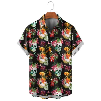 CLOOCL Mados vyriški Marškiniai, Havajuose, Polinezijos Kaukolė Gėlių 3D Atspausdintas Atsitiktinis Marškinėliai trumpomis Rankovėmis Beach Marškinėliai Vyrams Drabužius