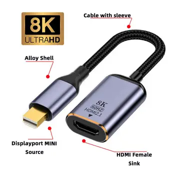 Jimier Mini DisplayPort į HDMI Adapteris,DP DisplayPort 1.4 Šaltinis Male HDMI 2.0 Moterų Ekranas Ekranas Adapterio Kabelis