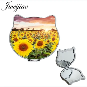 JWEIJIAO Saulėgrąžos kišenės veidrodėlis, skirtas mergina geltona gėlė leahter vilties, tikėjimo Lankstymo espelho de maquiagem motinos dovaną KL75