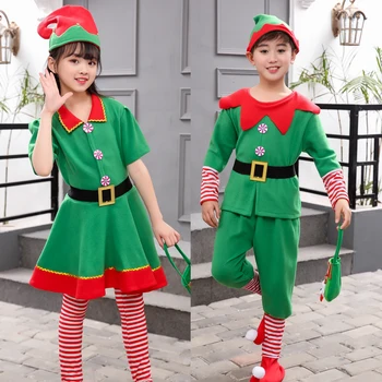 Kalėdų Žalia Elf Vaikai Šiltas Šalis Kostiumų Santa Sąlyga Helovinas Drabužius Mergaitės Berniukai Naujųjų Metų Chilren tai Fancy Dress Suaugusiųjų