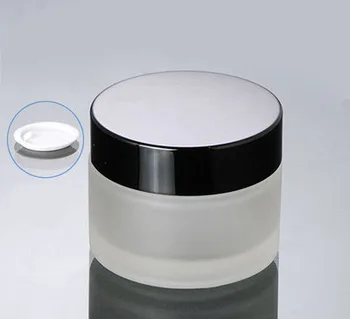 Karšto 50G matinio stiklo grietinėlės indelį su juodu dangteliu, balta jar, Kosmetikos Pakuotės stiklo butelis,50g stiklo Kosmetikos Jar
