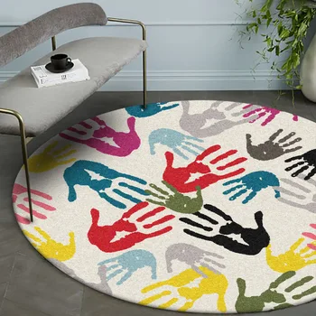 Madingų šiuolaikinių paprasta spalva meno palmių spausdinti apskrito kambarį miegamasis anti-slip mat kilimas