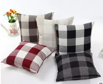 medvilnės ir lino grotelės užvalkalas paprastas pledas pagalvėlė padengti sofa juosmens pagalvę padengti namų dekoro