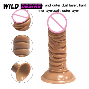 Naujas kūnas gyvūnų tikroviškas dildo minkštas varpos siurbimo makšties skatinti išangės masažas ruda seksualus analinis dildo vyrai, moterys, sekso žaislai