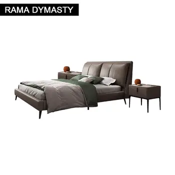 RAMA DYMASTY natūralios odos minkštą lovą, modernaus dizaino lova/ mados karalius/karalienė dydžio miegamojo baldai