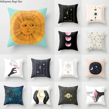 Saulės ir Mėnulio Mesti Pagalvės užvalkalą Zodiako Tarots Temos Pagalvėlių Apvalkalus Namų Sofos, Kėdės, Dekoratyviniai pagalvių Užvalkalai