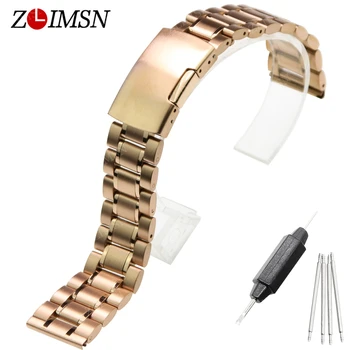 ZLIMSN 24mm (Sagtis 22mm) Nerūdijančio Plieno Laikrodžio Dirželis 24mm Padengti Watchbands Rose Aukso Apyrankės Pakeitimo relogio masculino