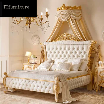 šiuolaikinės europos italų medžio masyvo lova Mados Raižyti prabangus prancūziškas miegamojo komplektas baldai king size jxj36